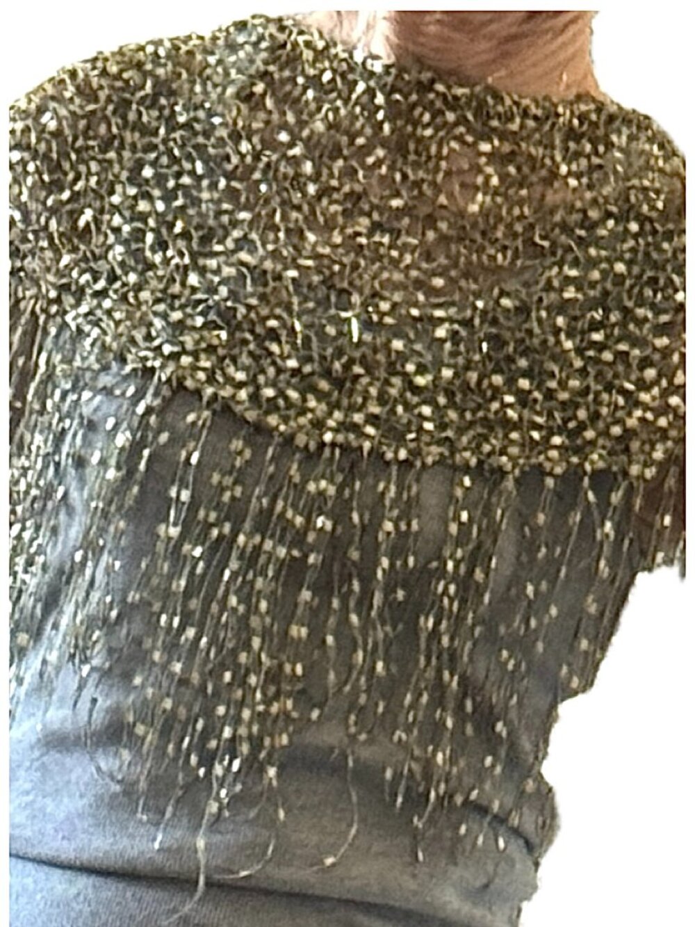 Crocheted Scarf Gold Green Handmade Collar Long Fringe NWT